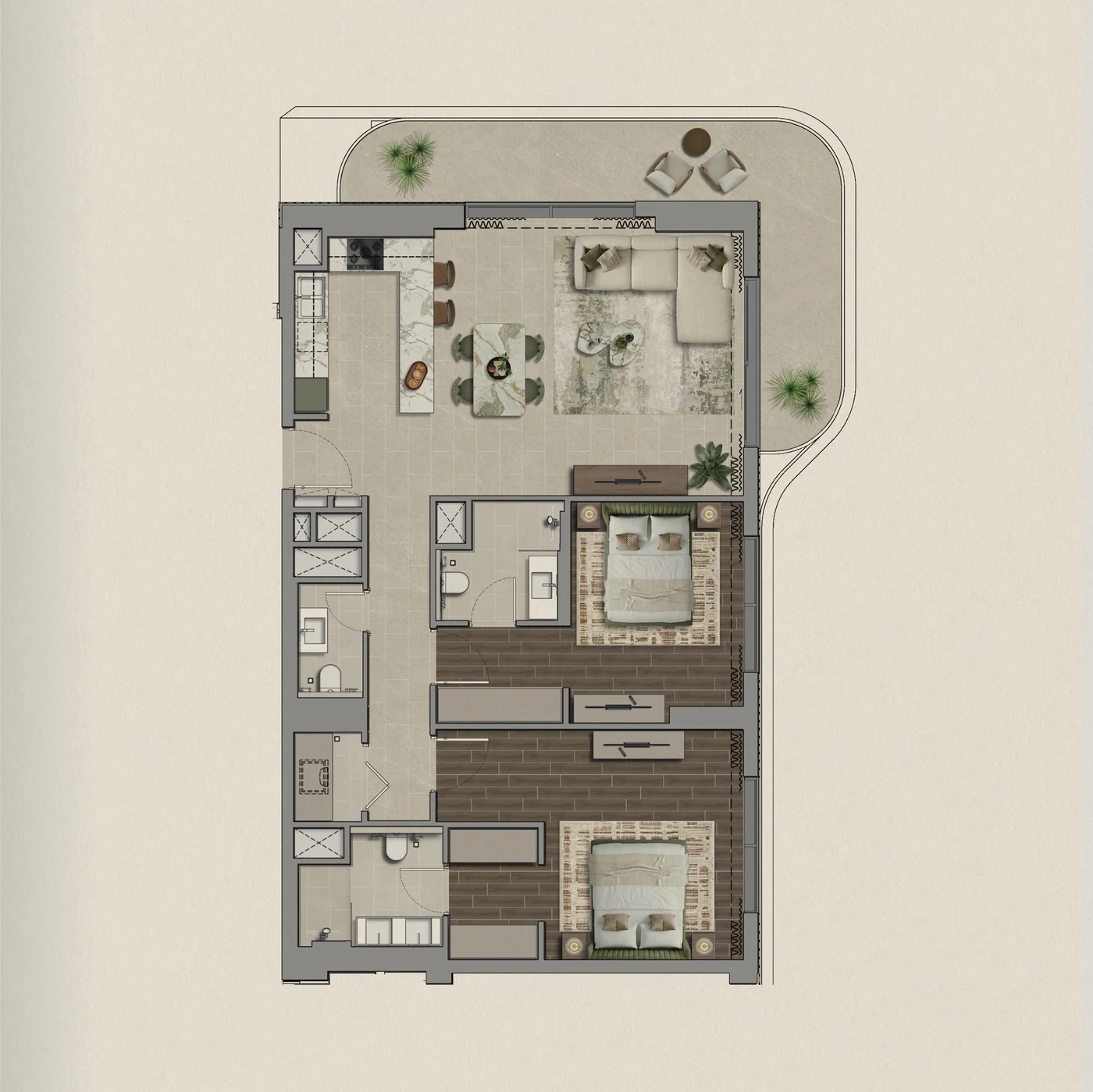 Yas Park Place two-bedroom residence floor plan