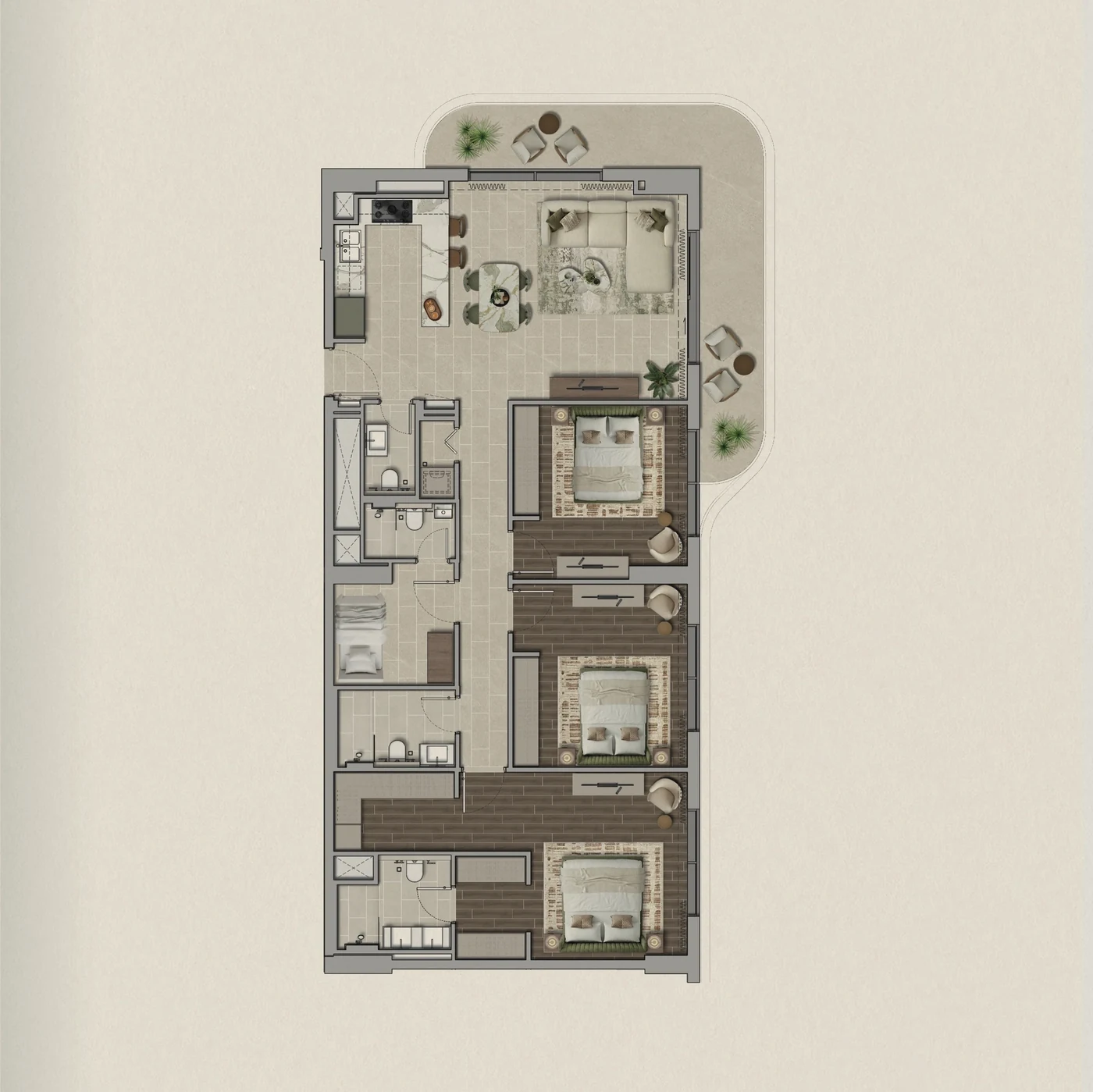 Yas Park Place three-bedroom plus maid residence floor plan